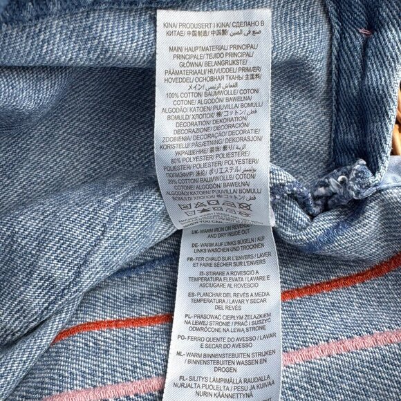 MINI BODEN Denim Rainbow Overalls Jumpsuit 6-7 122cm Blue Overall Clouds Bows - Picture 10 of 10